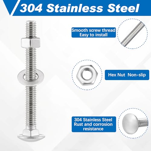 Zonon 50 Sets 5/16-18 x 2-1/2" Carriage Bolts and Nuts Kit,Silver 5/16-18 x 2-1/2" Silver