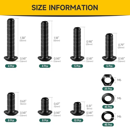 Mywish M6 x 45mm 20Pcs Flat Head Hex Socket Cap Screws Bolts & 159Pcs M6 Screw Metric Screw Assortment, M6 Socket Head Cap Screw Metric Bolts Assortment, Furniture Bolts, Black Oxide & Hex Spanner