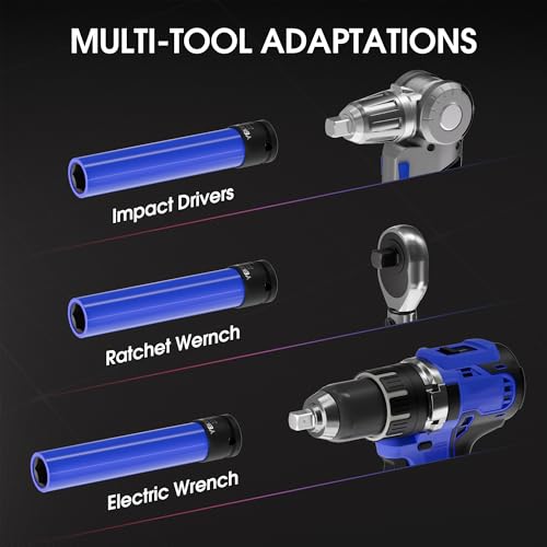 3PC Lug Nut Socket Set, 1/2" Drive Extra Long Impact Sockets