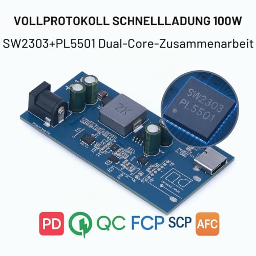Fast Charging Module USB C, 100W Universal Full Protocol Pd Qc Fcp Scp Afc Sfcp Pe Fast Charging Module Sw2303 Pl5501 Buck Boost Charging Card, Type-C Output