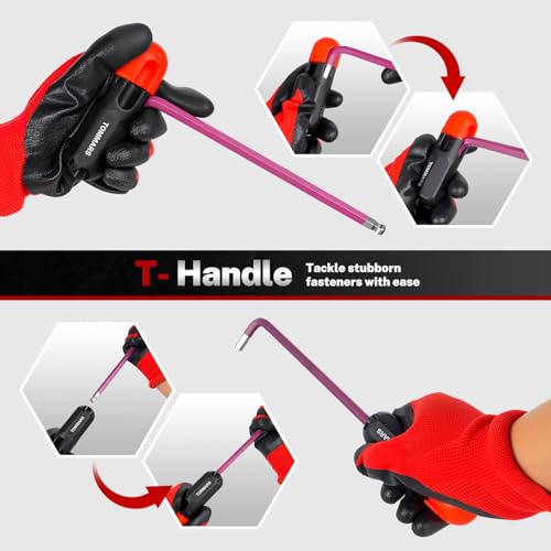TOMMARS 26-PC Allen Wrench Set, Magnetic Ball End, T-Handle & Color Coded 26-PC Metric & SAE