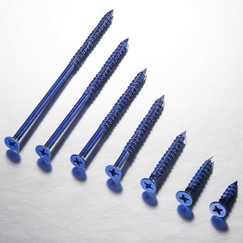 WenSilon(100 PCS) 3/16" x3-3/4 Concrete Screw Anchor Blue Flat Head for Anchoring to Masonry, Block or Brick Stucco 3/16"x3-3/4" 100