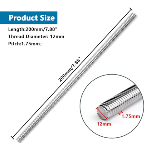 6pcs M12 x 200mm Fully Threaded Rod, 1.75mm Thread Pitch,304 Stainless Steel Right Hand Threads Rods, with Nuts and Flat Washer,for Clamps, Hangers and U-Bolts (M12 x 200mm)