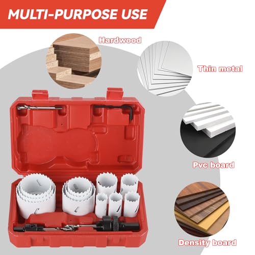 17PCS Bi-Metal Hole Saw Kit, for Cutting Metal, PVC, Plastic, and Drywall White 17Pcs