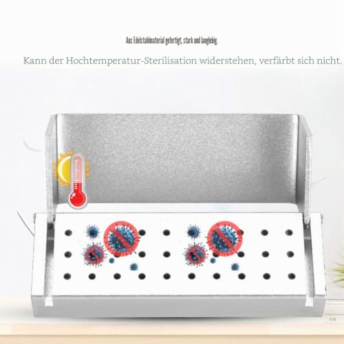 Dental Disinfectant Drill Holder, Aluminum Organizer with Cover, Autoclavable, Drill Block Case for 30 Holes (Silver)