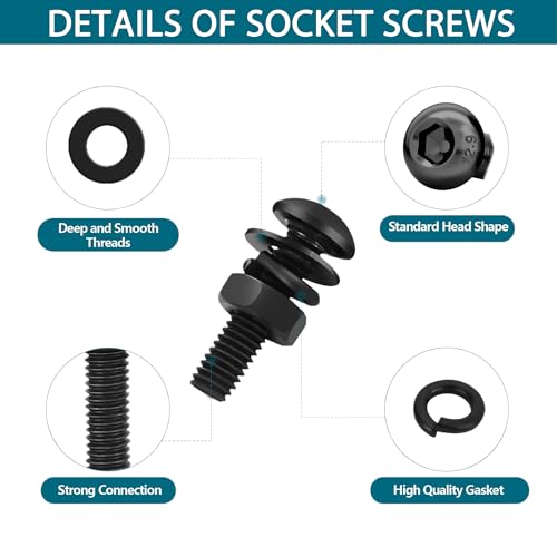 621PCS Black M5 Button Head Hex Socket Cap Screws, M5x8/10/12/14/16/18/20/25/30/35/40mm Metric Screws Bolts Nuts Washers Assortment Kit with Wrench,12.9 Grade Carbon Steel,Black Oxide Finish Black M5 Screws