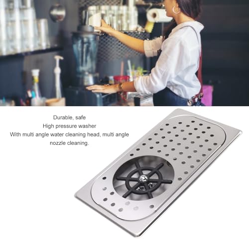 Pitcher Rinser, 304 Stainless Steel Glass Washer with Drip Tray Hose for Home Kitchen Bar Multi Angle Cup Cleaner for Coffee Cups Beer Glasses (Stainless Steel Color A) Stainless Steel Color A