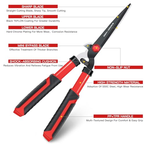 Garden Hedge Shear with Bypass Shear,Garden Hedge Trimmer with Shock Absorbing Cushion,Hedge Clipper for Trimming Border,Bush Traditional