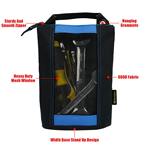 MELOTOUGH Small Tool Holder, Min Work Organizer Tool Pouch and Knife Holster with Snap Clip,Utility Canvas Zipper Tool Bag - Fastener Bag Heavy Duty Mesh Window, Hanging Grommets