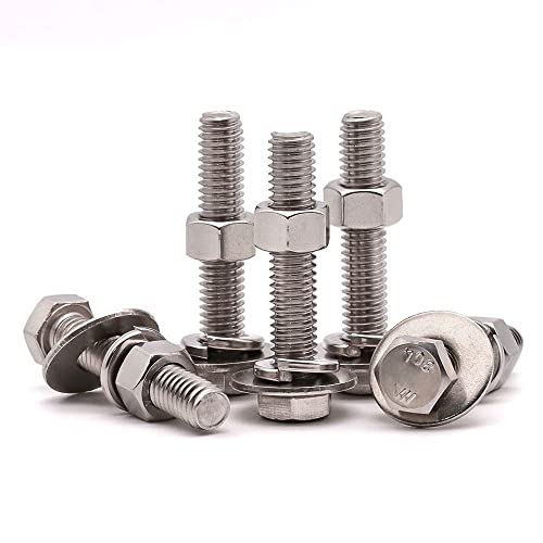 (4 Sets) 1/2-13 x 6 Stainless Steel Hex Bolts & Hex Nuts & Large Diameter Flat Washers & Lock Washers Hardware Kit, 304 Stainless Steel 18-8, Full Thread Hexagon Bolt Assortment 1/2-13 x 6" 4