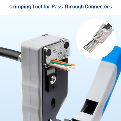 Cable Matters 20-Pack Shielded Cat8 RJ45 Pass Through Connector with Strain Relief Boots for Solid or Stranded Ethernet Cable & 1-Pack All-in-One Modular Ethernet Crimping Tool Cat 8