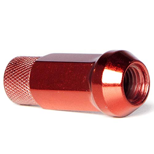 Circuit Performance Forged Steel Extended Open End Hex Lug Nut for Aftermarket Wheels: 12x1.5 Red - 20 Piece Set + Tool