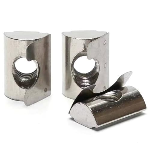 M8 Roll in Spring T Nuts,4545 Series with Spring Sheet,Roll in Spring Loaded T Nut,Carbon Steel Nickel-Plated for Aluminum Profile with 10mm Groove Depth (45-Series,30 Pcs) 45-M8（30 Pcs）