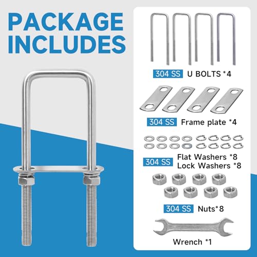 4 Sets M10 Square U-Bolts 2 inch Wide,2-1/16 Wx 6-1/2"L M10x2-1/16 Wx 6-1/2"L