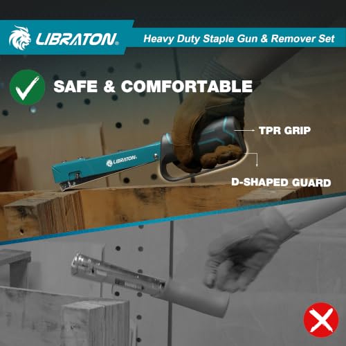 LIBRATON Heavy Duty Hammer Tacker with 6000 Staples JT21/No53(5/16" & 3/8")