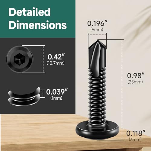 100Pcs 10 x 1 Stainless Steel Flat Head Socket Cap Self Drilling Screw & 155Pcs #10 Self Tapping Screws for Metal, Black 410 Stainless Steel Truss Head Sheet Metal Screws, Self Drilling Screws