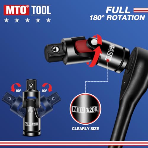 MTO 18-Piece Impact Socket Adapter & Universal Joint Set, 1/4", 3/8" & 1/2" Drive Hex Shank Drill Bit with Standard, Long & Swivel Types, for Impact Wrench & Driver
