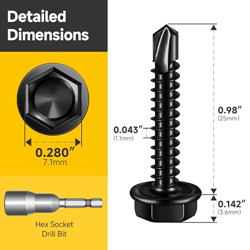Mywish Self Tapping Screws for Metal (200Pcs) #8×1" & 100pcs #8 x 1 Self Drilling Screws for Metal, Black Sheet Metal Screws 410 Black Oxide Stainless Steel Truss Head Self Drilling Screws High-Streng