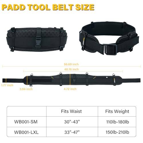 Padded Tool Belt,Heavy Duty Tool Belts with 4 Suspenders Rings and 4 Hang Rings,2pcs Zip Tie Holder,Zip Tie Organizer for Zipties Arrangement