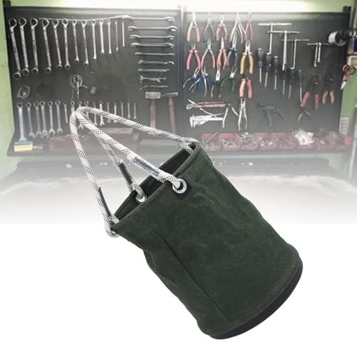 Canvas Bucket, 40x30cm 30KG Load Bearing Canvas Tool Organizer Plastic Bottom Work Bucket Tool Bag Nails Bolts Tool Organizer for Maintenance Work(Green) Green