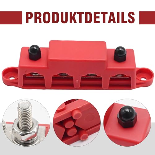 Hoypeyfiy Pack of 2 Bus Distribution Block, 12V-48V DC BusBar Distribution Block 250A BusBar Box with 4 x M8 Terminal Bolts, Suitable for Cars Motorhomes (Red, Black)