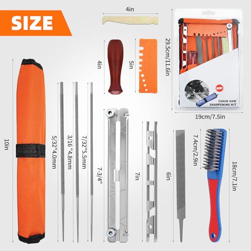 Chainsaws Sharpening Files Sharpening Set Universal Field Chainsaw Sharpener | Contains 4.0, 4.8, 5.5 mm for sharpening saw chains. Includes round file, flat file, depth gauge, file guide, handle and bag