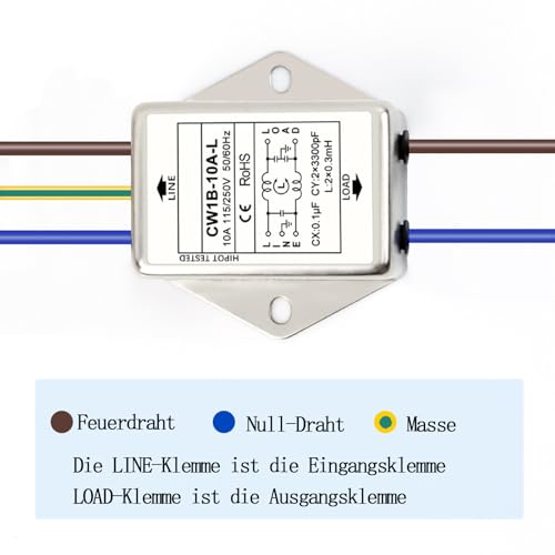 EMI Filter CW1B-10A-L(040) 250V Single Phase Filter (Pack of 2) | Electromagnetic interference filter, to suppress continuous and intermittent pulse interference