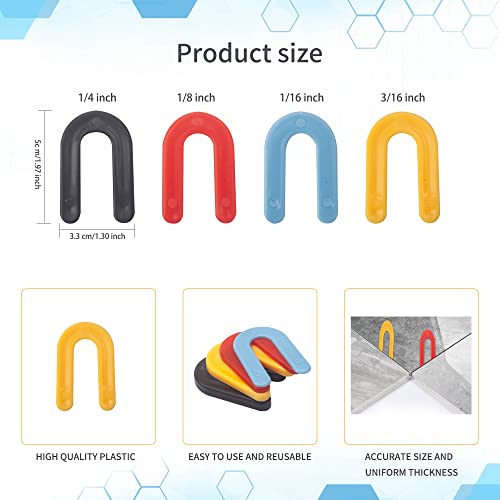 400PCS Plastic Shims, Horseshoe Shims, U Shaped Tile Spacers 1/16", 1/8", 3/16", 1/4" 400
