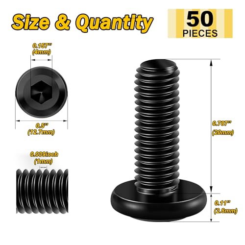 Mywish M6 x 20mm 50Pcs Flat Head Hex Socket Cap Screws Bolts & 240Pcs M6 Bolt Nuts and Bolts Assortment Kit, M6 Screw x 8/10/12/16/20/25/30mm, Metric Screw Assortment, Nuts and Bolts, Washers