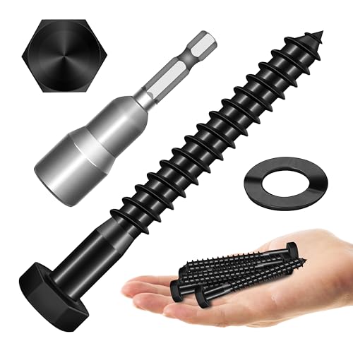 Mywish (10Sets) 3/8" x 3" Hex Head Lag Bolts & 319Pcs Wood Screws #10 x 3 5lb Box, Deck Screws 3 Inch, Outdoor Construction Screws, Long Epoxy Coated Lag Screws, Heavy Duty Lag Screws with Washers