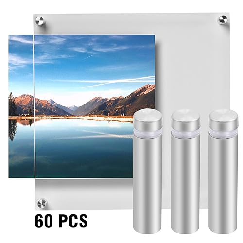 1/2 x 2 Inch Standoff Screws, Stainless Steel 45mm Extra Long Mounting Glass Hardware Advertising Wall Standoff Sign Holders Screws for Hanging Acrylic Picture Frame (60 Pack) 60 Pack
