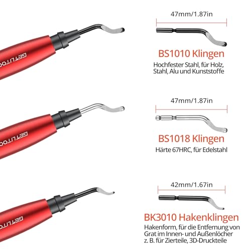 GETLITOOL Deburring with 16 Blades, 360° Rotating Blade, Hand Deburrer, Metal Handle with Storage Space, Universal Deburring Tool for 3D Printers, Plastic, Stainless Steel, Aluminum, Metal (Red)