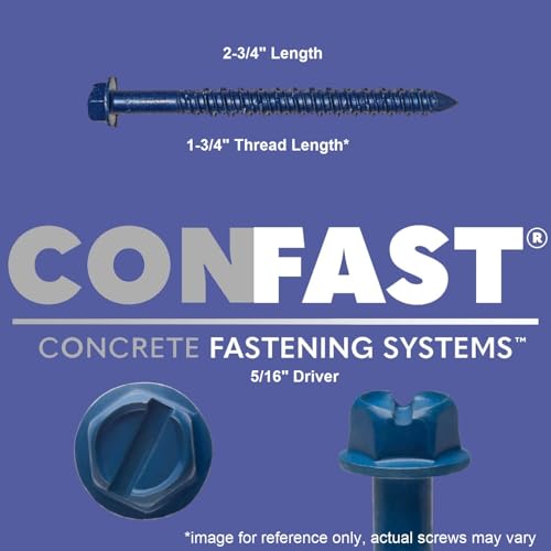 CONFAST 1/4" x 2-3/4" Hex Head Concrete Screw Anchor with Drill Bit for Anchoring to Masonry, Block or Brick (100 per Box) 1/4" x 2-3/4"