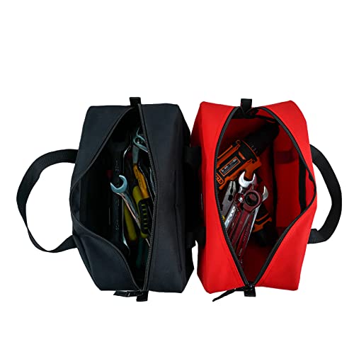 MELOTOUGH Tool Bag Organizer Wide Mouth Tote Tool Bag(14 inch) + Fastener Bag Utility Canvas Zipper Tool Bag Heavy Duty Mesh Window