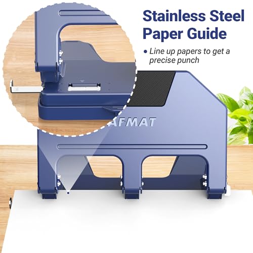AFMAT 3 Hole Punch, 9/32" Holes, 40-Sheet 3 Hole Puncher for Binder, 50% Reduced Effort, Metal Heavy Duty Three Hole Punch w/ 10,000+ Uses, Bulit-in S.S. Paper Guide, Large Chip Tray, Blue, HPX3 40-Sheet Capacity