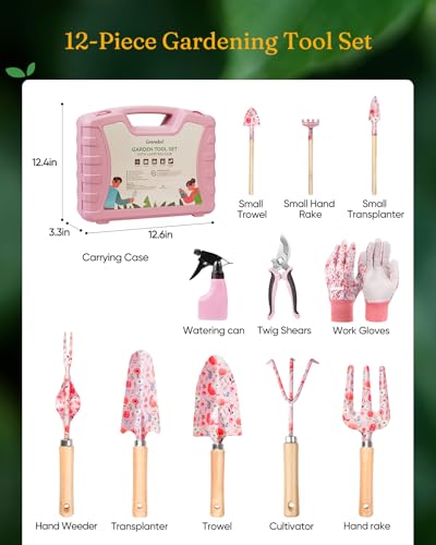 Grenebo 12-Piece Womens Gardening Tools Gift Set and Weed Barrier Fabric 4 ft x 50 ft 1 Pack