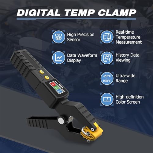HVAC Digital Thermometer,LM55 HVAC Digital Temp Clamp for Heating and Cooling Systems,HVAC Thermometer with Real-Time Temp Measurement,Data Waveform Display,Measurement Range of -50~260℃