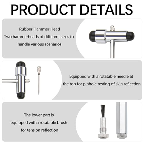 Neurological Reflex Hammer with Brush, High Quality Reflex Diagnostic Hammer for Muscle Reflexes and Nervous System Examinations, Double Plastic Head, Ergonomic Handle, Black