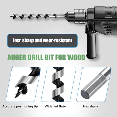 1-1/2 x 18 Auger Drill Bit for Wood,38x460mm Hex Shank Ship Auger Bit 1-1/2 in x 18 in