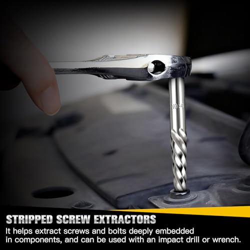27-Piece Bolt Extractor kit, Easy Out Screw Extractor Set with Left Hand Cobalt Drill Bits, Hex Adapter, 1/2" F to 3/8" M Reducer for Broken, Damaged, Rusted, Rounded-Off Bolts, Nuts