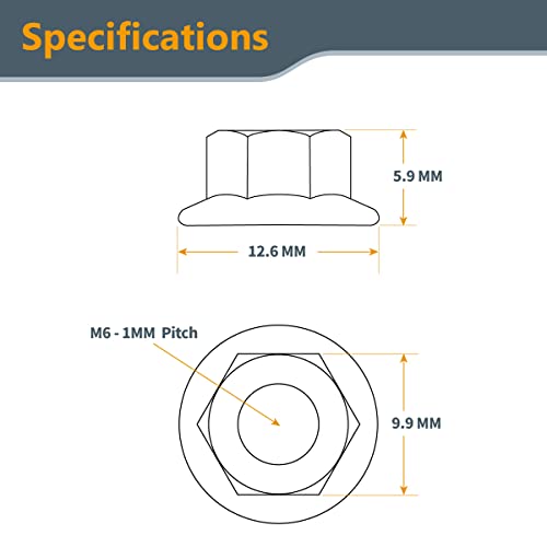 POWERTEC QLN1200-P4 Serrated Flange Hex Lock (M6) Nuts | Premium Carbon Steel Zinc Plated Fasteners – 100 Pack