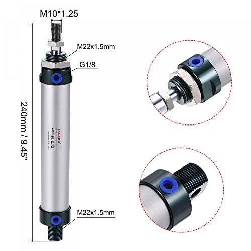 sourcing map Pneumatic Air Cylinder Double Action MAL25X100 25mm Bore 100mm Stroke with Y Connector and 4Pcs Quick Fitting Set 25X100 mm