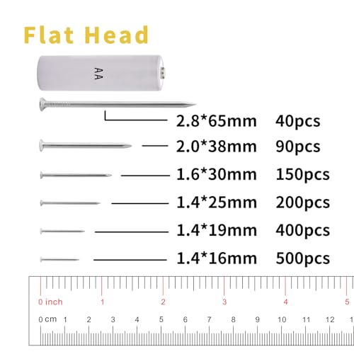2510pcs Nail Assortment Kit for Hanging Pictures, Small Finishing Nails, Wall Pins 2510pcs-11sizes