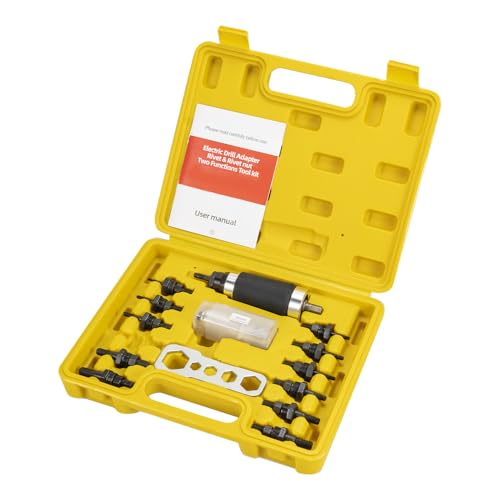 Rivet Nut Tool, Electric Drill Adapter Rivet & Rivet nut Two Functions Rivnut Tool Kit,Including 12 Rivet Nut Mandrels and 4 Rivet Heads