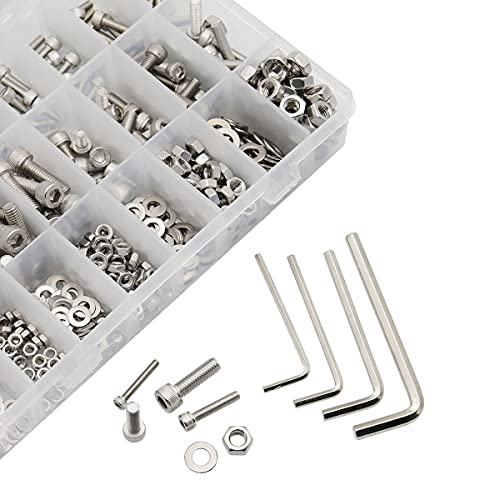 560 Pieces M3 M4 M5 M6 304 Stainless Steel Hex Socket Head Cap Bolts Screws Nuts Washers Assortment Kit with Hex Wrenches