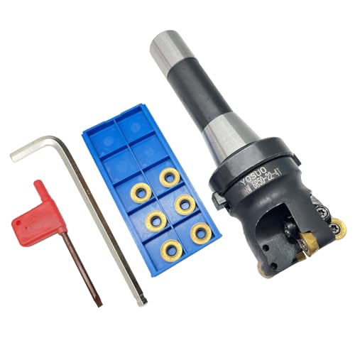 EMRW 6R 63-22 Face Milling Cutter Holder +10pcs RPMT1204-M-C DP5320 Carbide Alloy Inserts+R8-FMB22-7/16 Shank Face Shell Mill Arbor with Essential Wrenches, for Precision CNC Machining