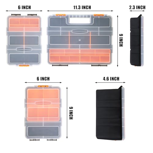 BIG RED AG421R Hardware & Parts Organizers: 4 Piece Versatile And Durable Storage Toolbox for Bolts, Screws, Nails, Nuts and Small Hardware, Black/Orange