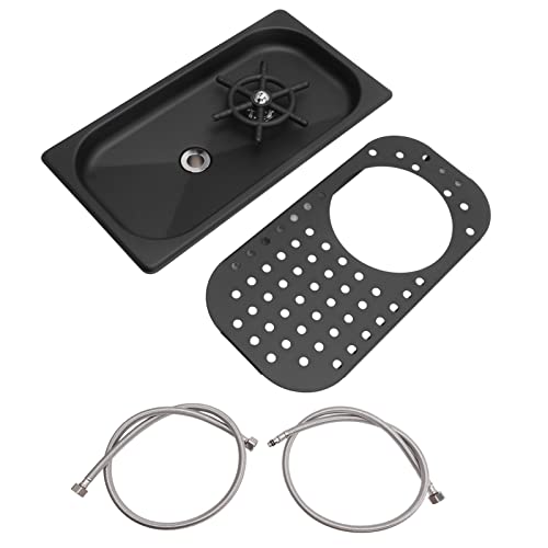 Glass Rinser Cup Washer, 304 Stainless Steel Cleaner Rinser High Pressure Washing With Drain Drip Tray Hose for Bar Coffee Shop (Black)
