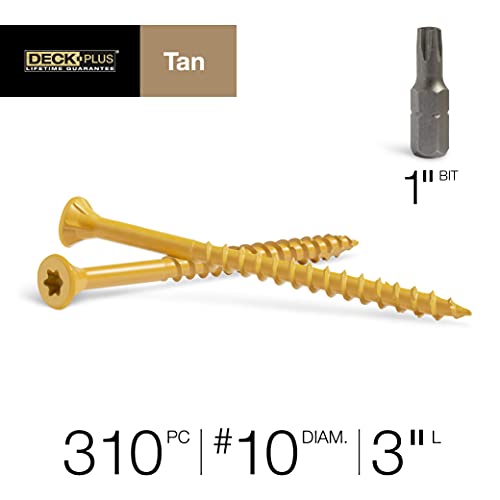 Deck Plus Wood Screws, Tan Exterior Screws, 10-2.5”, 5lb Box, 48416 & #10 x 3, Tan, 5lb Box, 48419 White #10 x 2-1/2"+ Deck Plus 48419