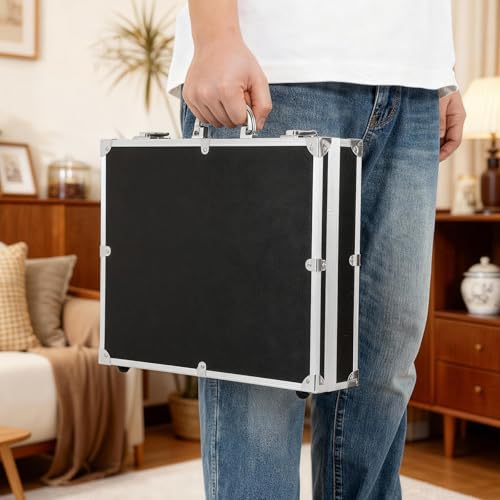 SEWACC Lockable Aluminum Alloy Tools Case Multifunctional Medicine Cosmetics Carrying Case Portable Storage Box for Travel Home Black